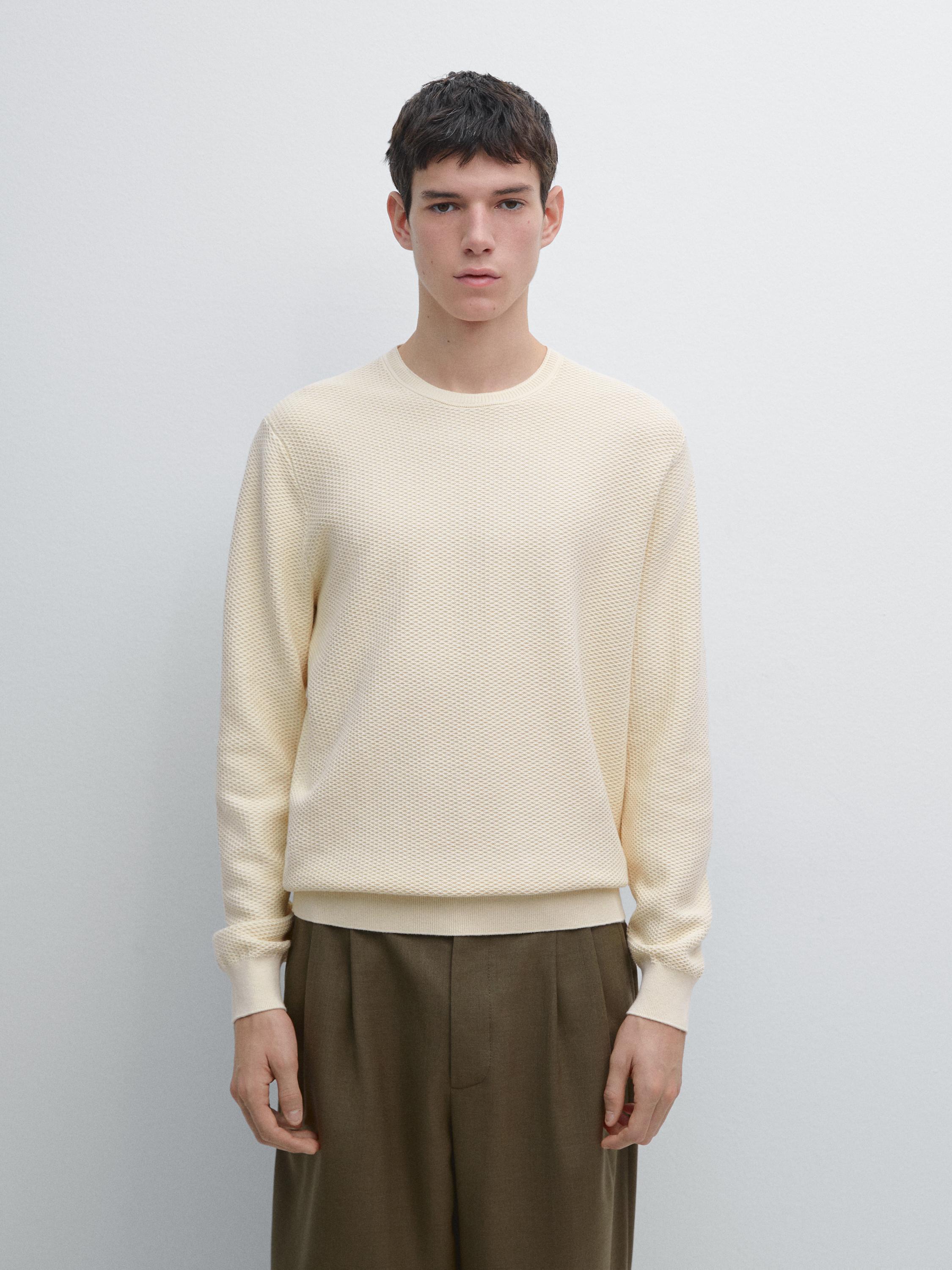 Textured cotton blend knit sweater